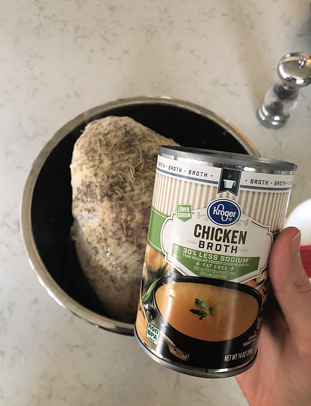 chicken broth to pour in bottom of Instant Pot around turkey