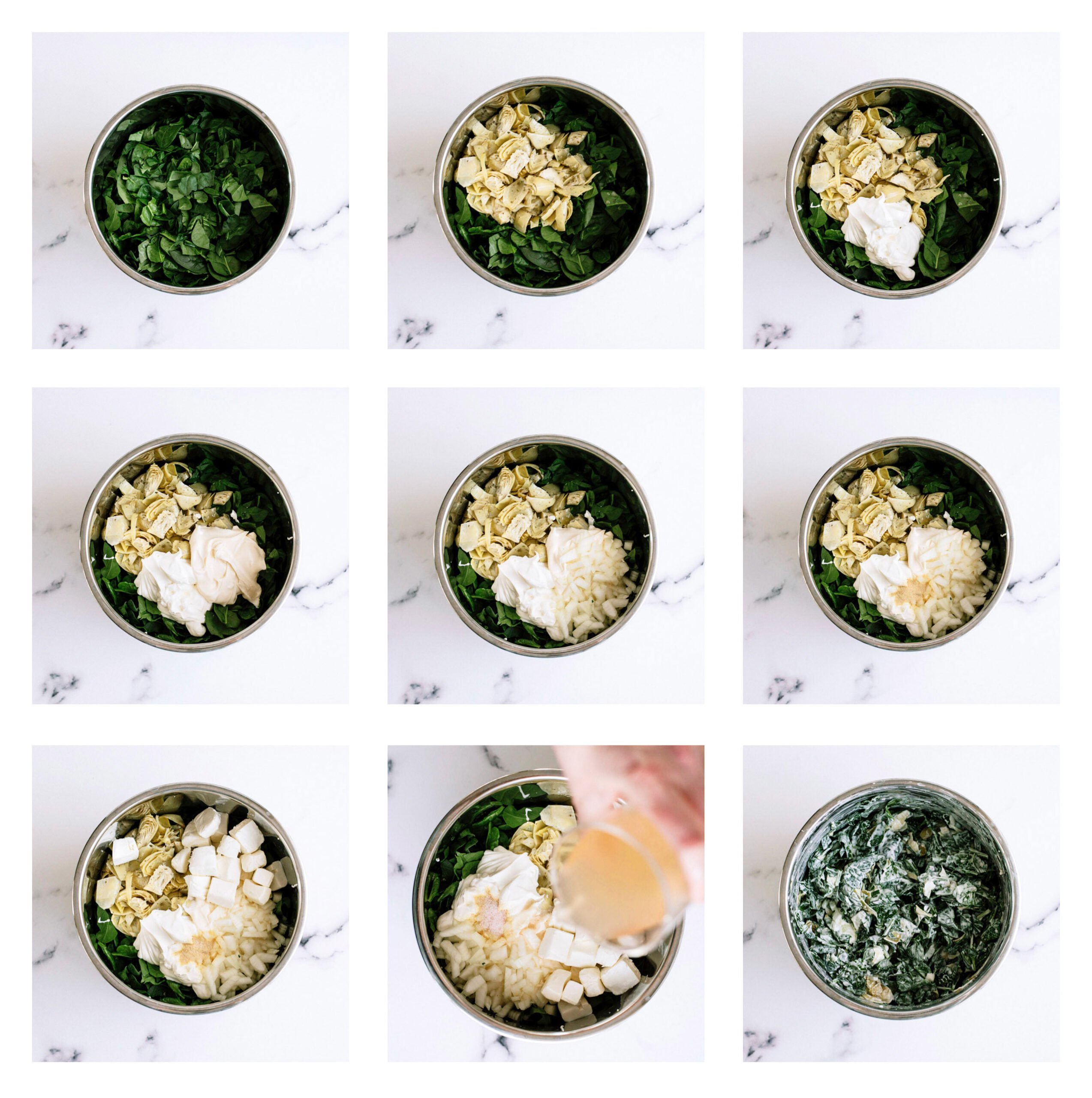 Step by Step images of how to make Spinach Artichoke Dip