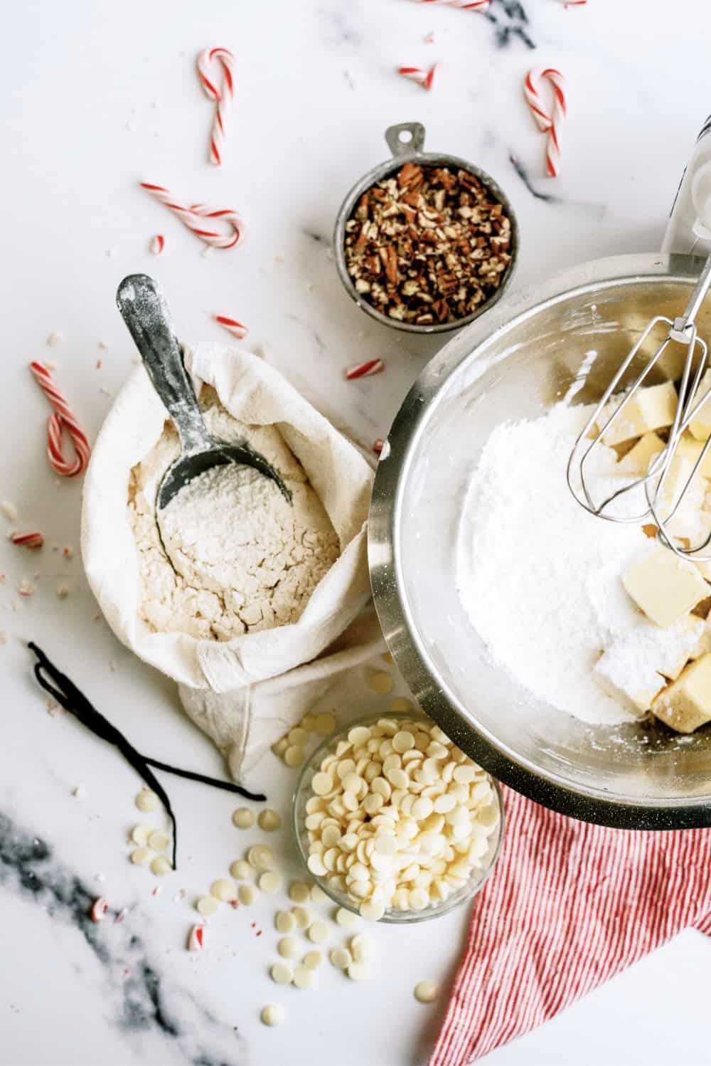 Ingredients for Peppermint Snowball cookies