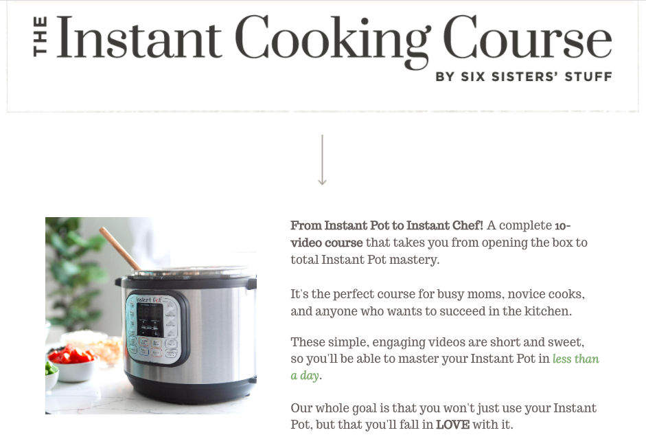Instant Pot cooking course from Six Sisters
