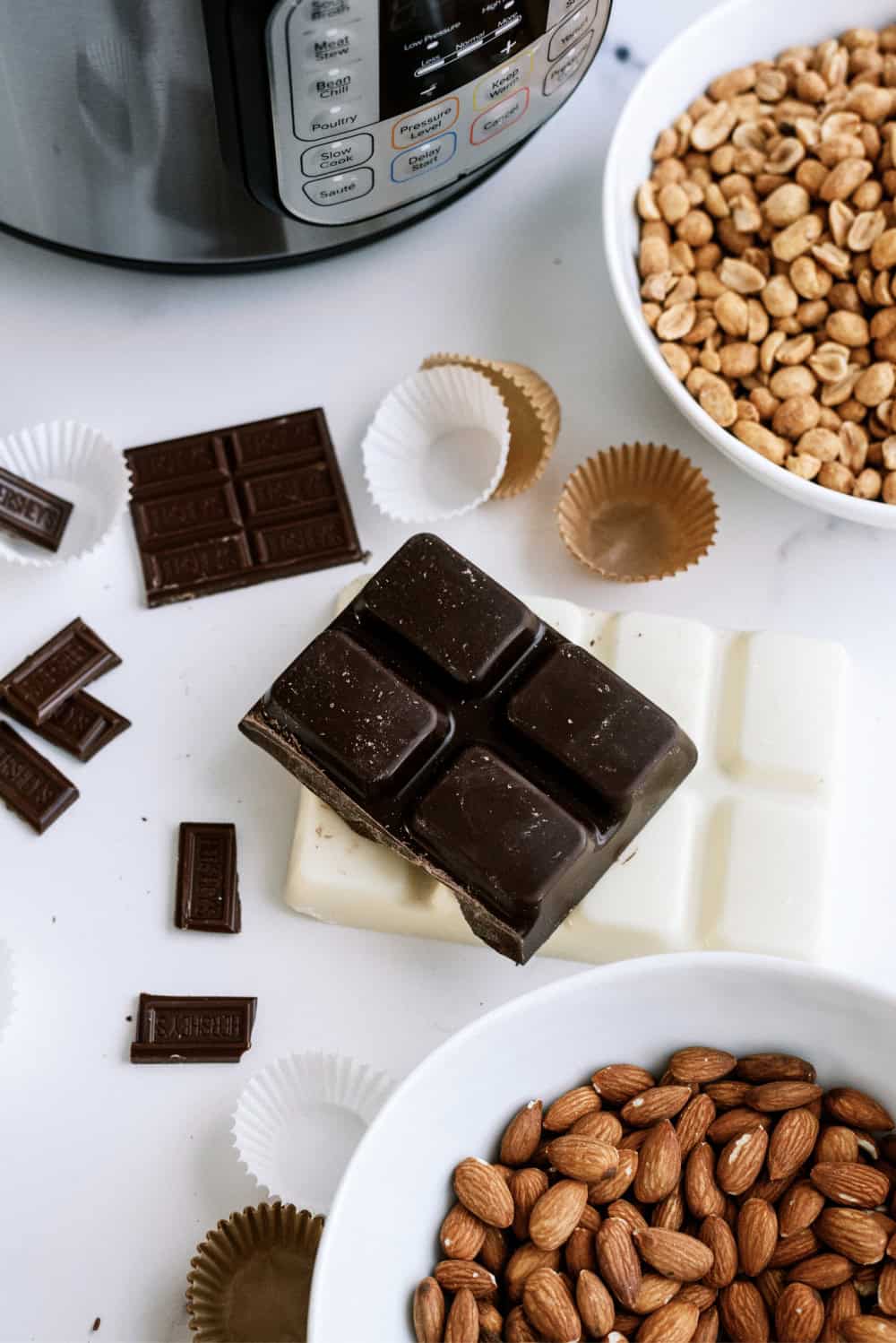 Ingredients needed to make Instant Pot Chocolate Clusters.
