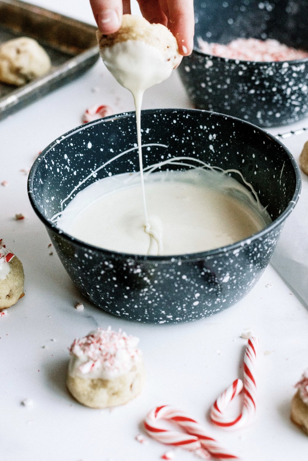 dip cookies in melted white chocolate