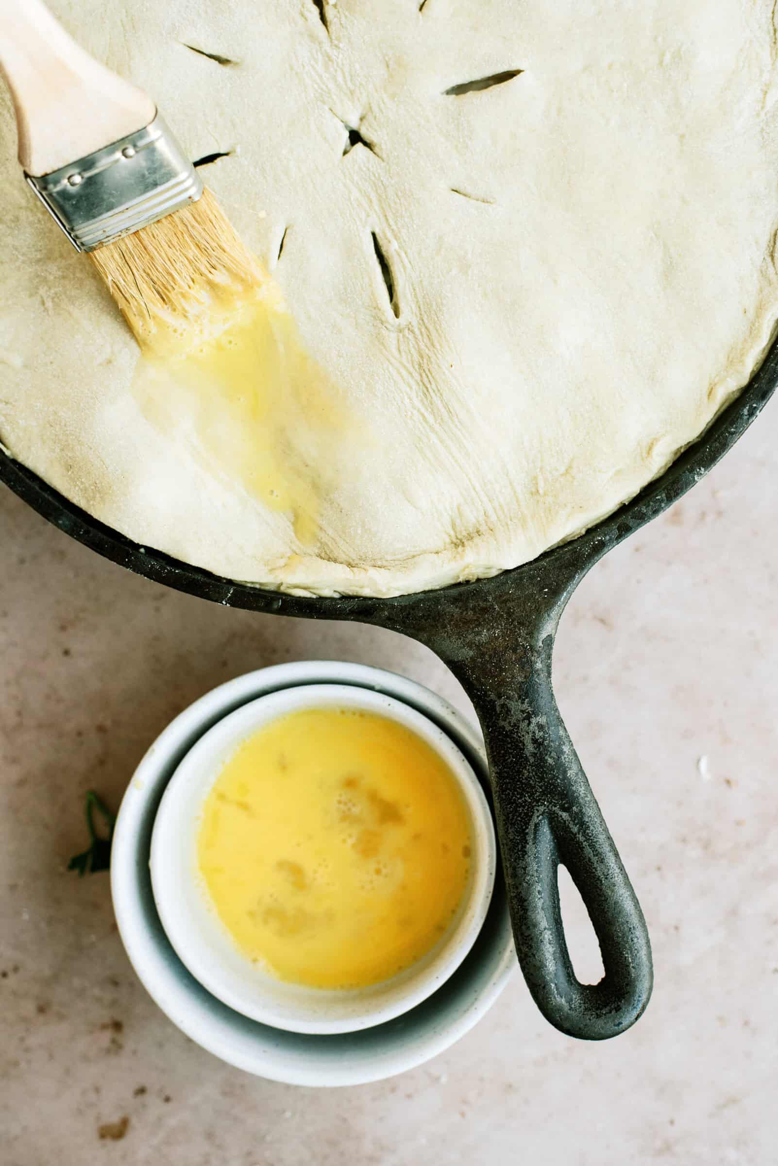 Pastry dough added to top of pot pie.