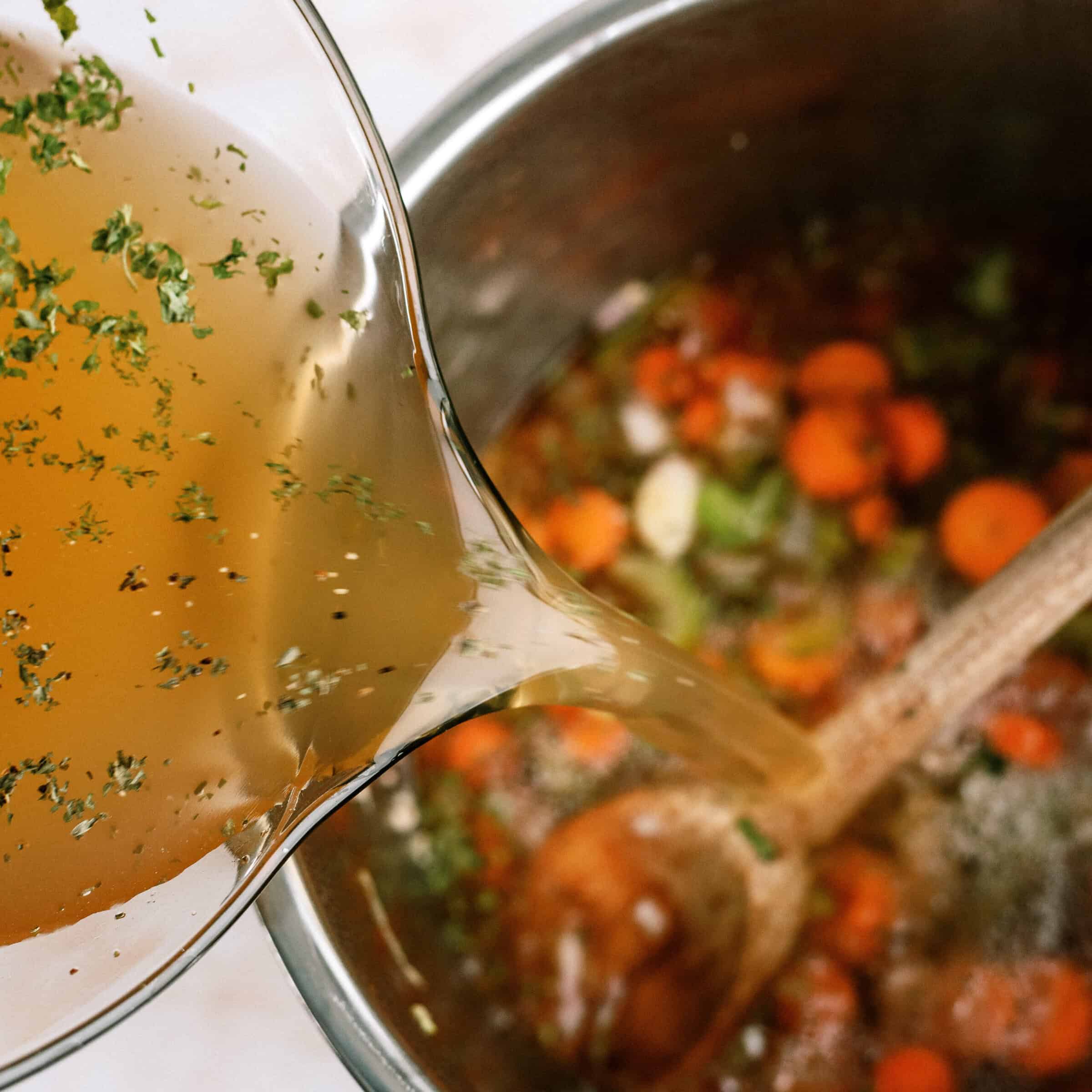 Broth added to Italian Wedding Soup