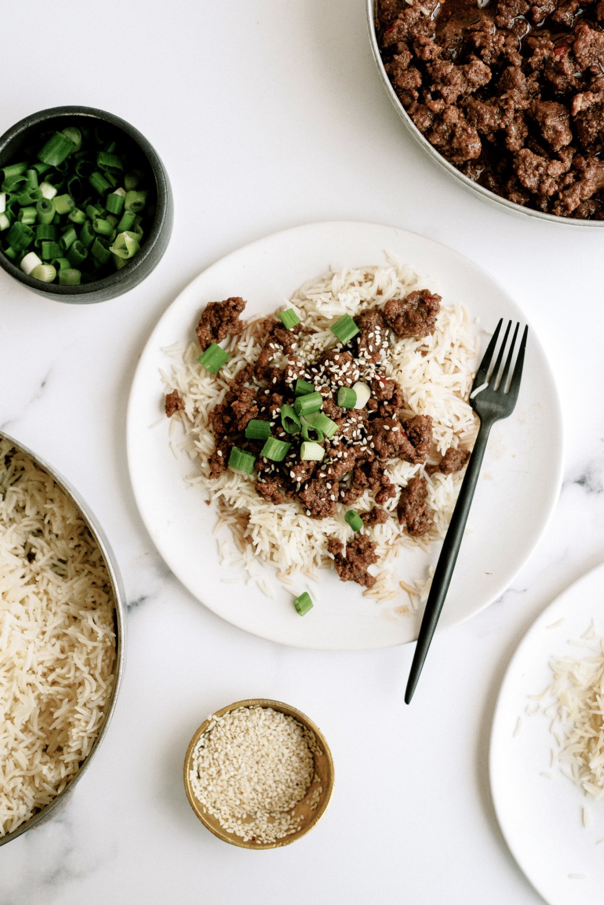 Instant Pot Korean Ground Beef and Rice served on a white plate