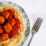 Instant Pot Italian Meatballs ready to serve over spaghetti noodles