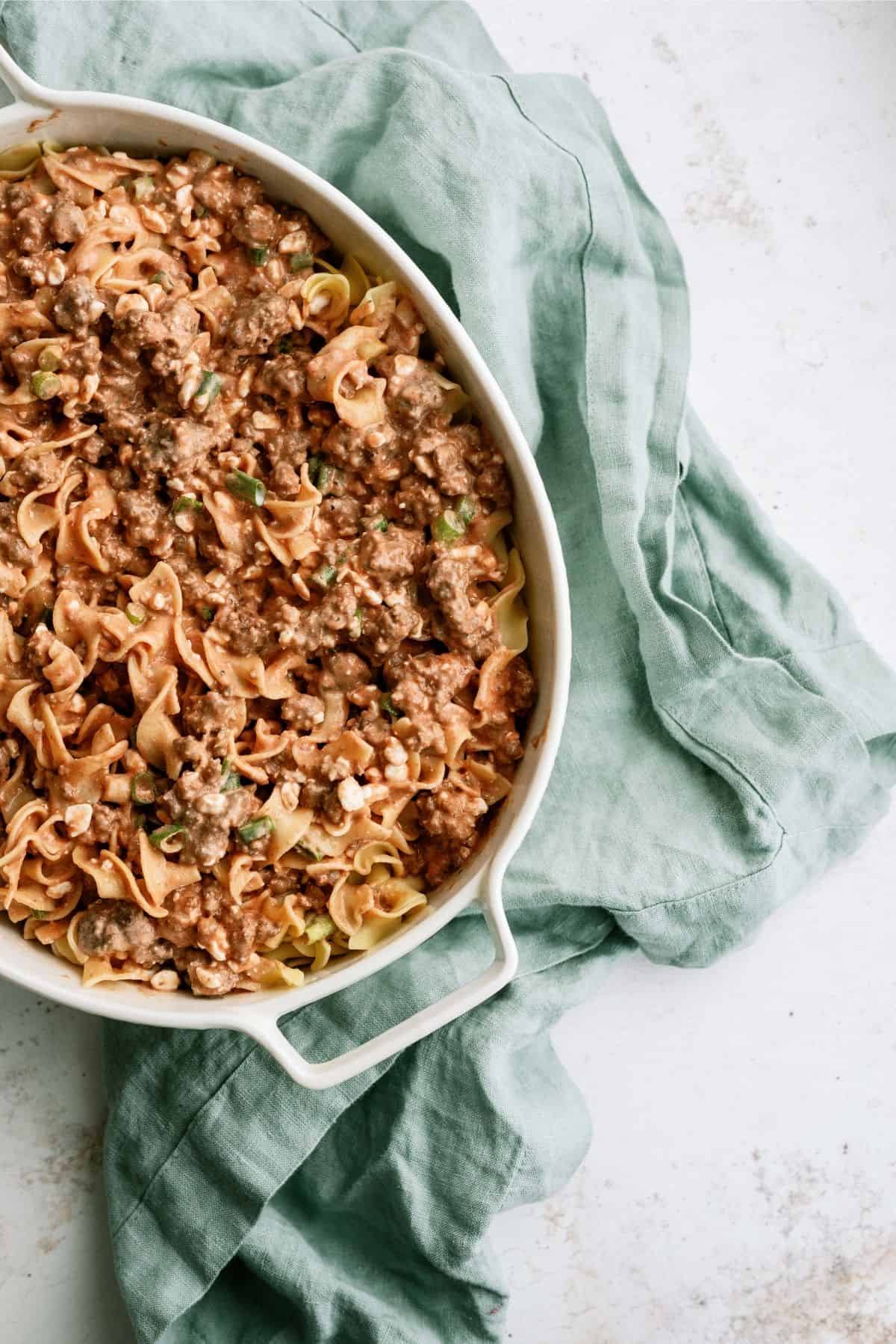 Beef and Noodle Casserole before baking