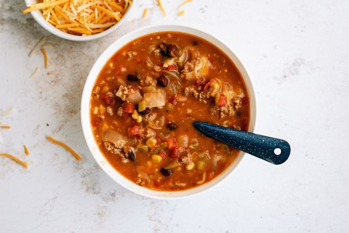 Instant Pot Ground Turkey Taco Chili in a bowl
