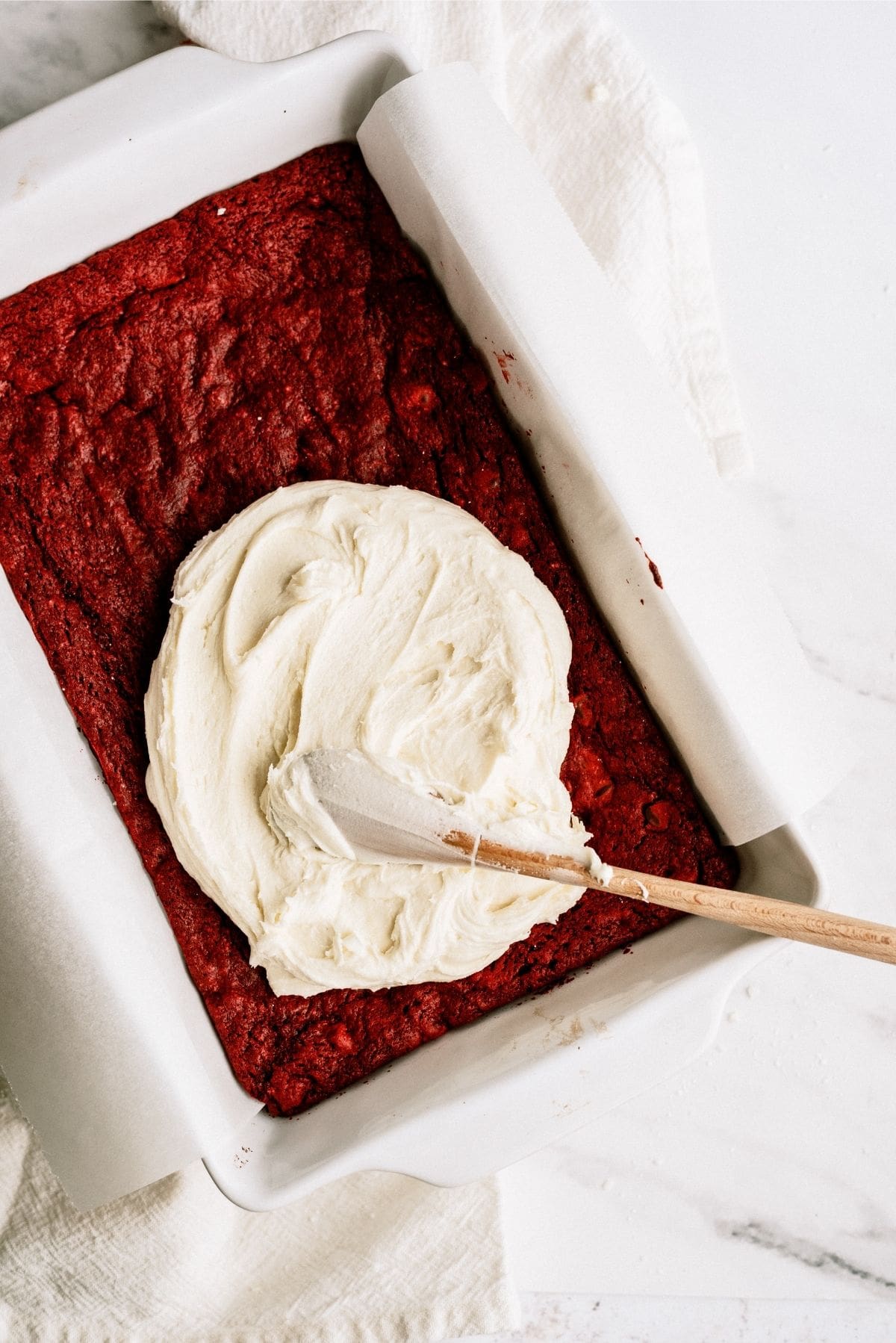 Red Velvet Brownies with White Chocolate Buttercream Frosting