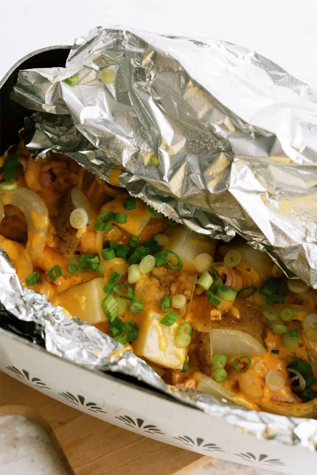 Slow Cooker Bacon Cheese Potatoes in foil