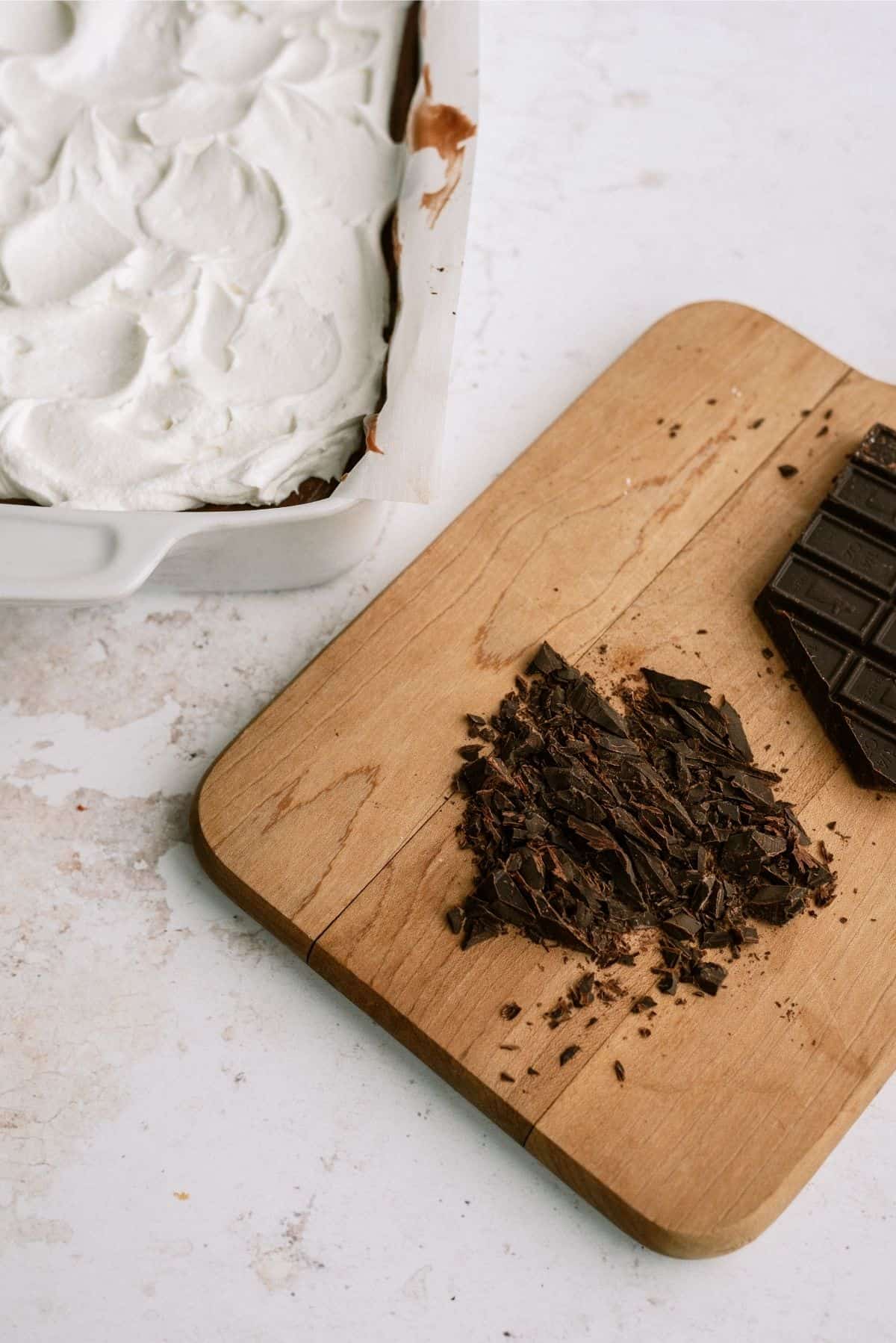 Chocolate shaving to add to layered brownies