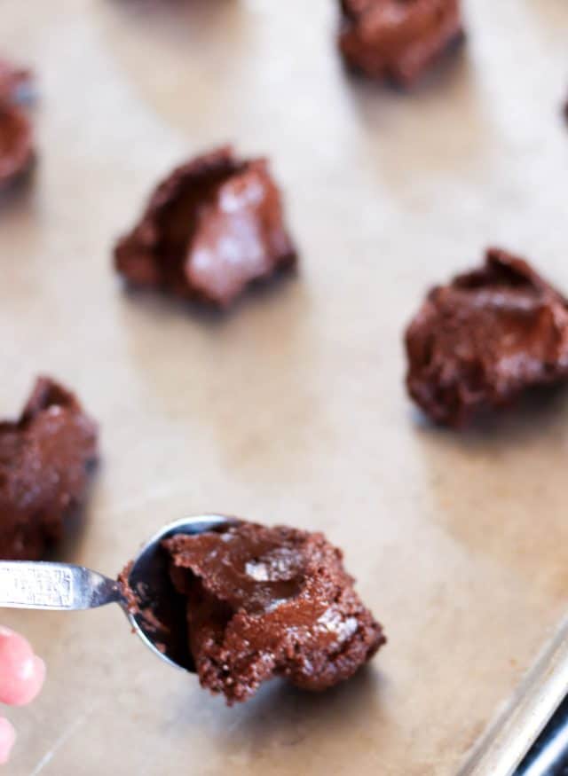 Spoonfuls of dough on baking sheet