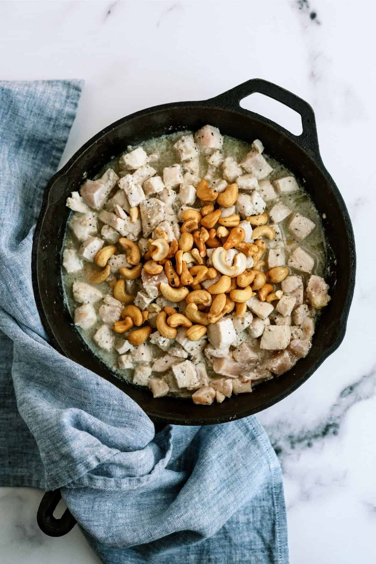 Chicken in a skillet for Cashew Chicken Skillet Stir-Fry