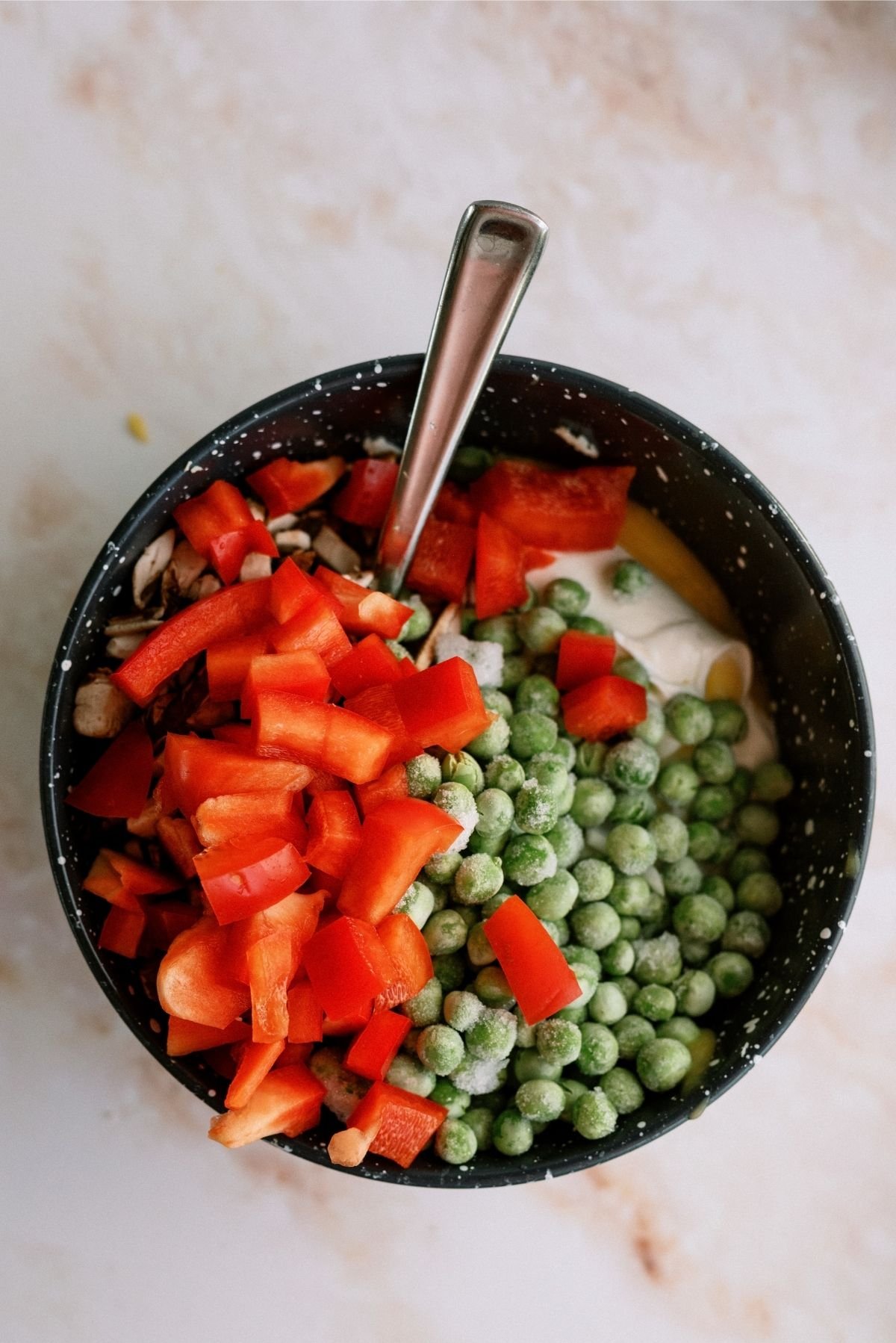 Cream of Chicken and Veggies mixed in a bowl