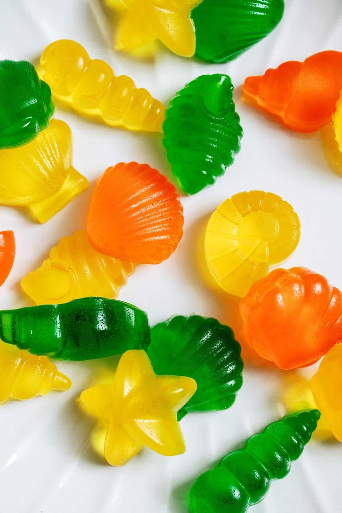 Homemade Jello Fruit Snacks on a white background.