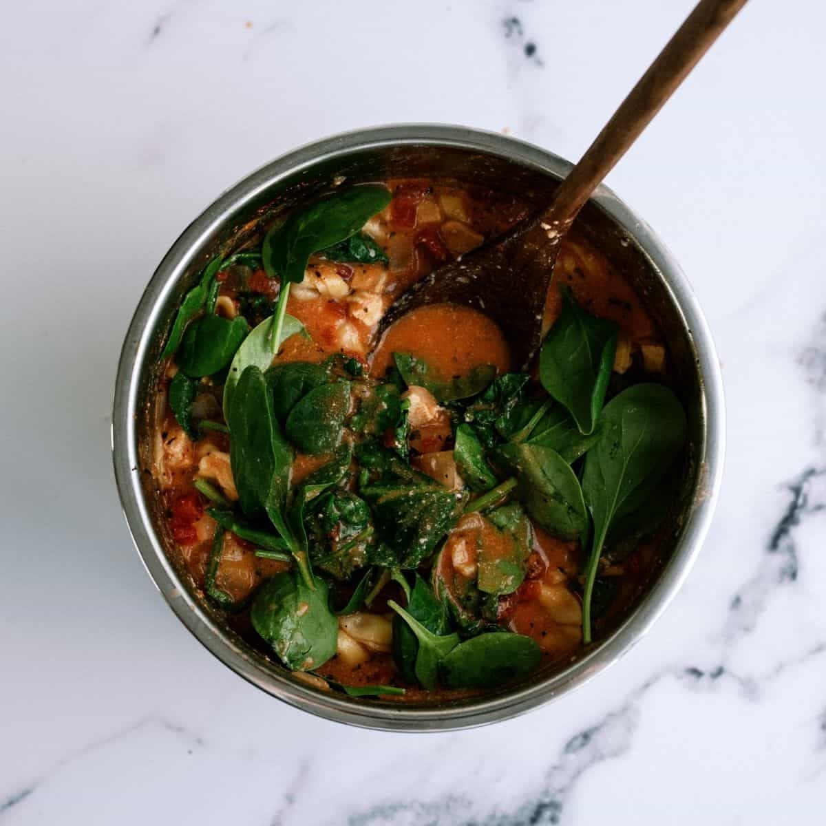 Spinach in Instant Pot for Instant Pot Creamy Tortellini Soup