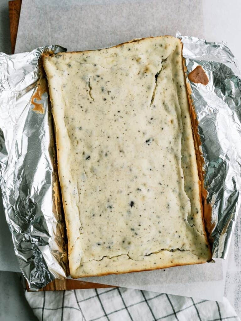 Cookies and Cream Cheesecake Bars in a baking dish.