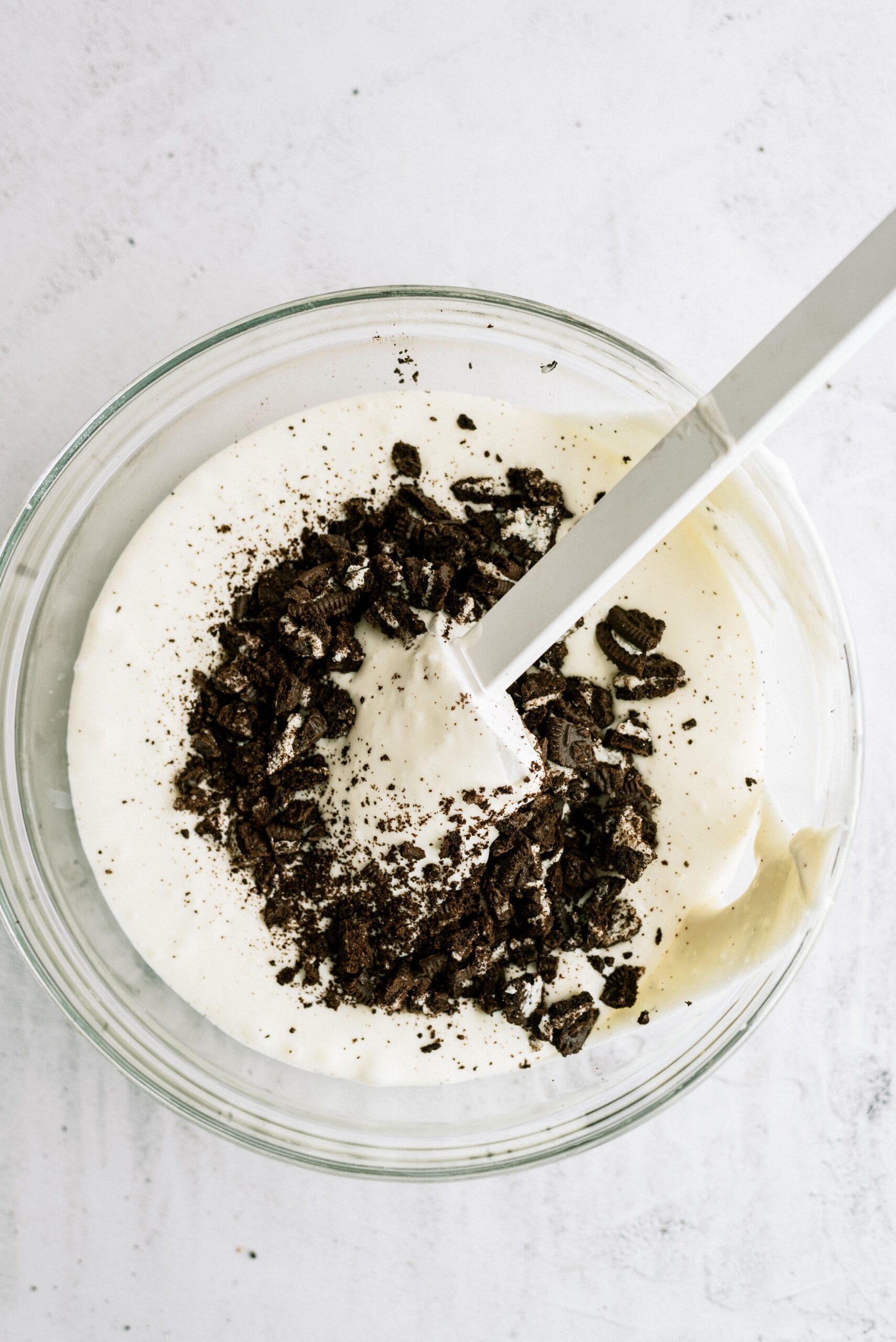 Cream cheese mixture with coarsely chopped oreos