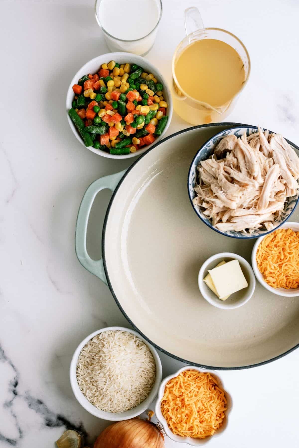 Ingredients for Creamy Chicken and Rice Casserole Skillet