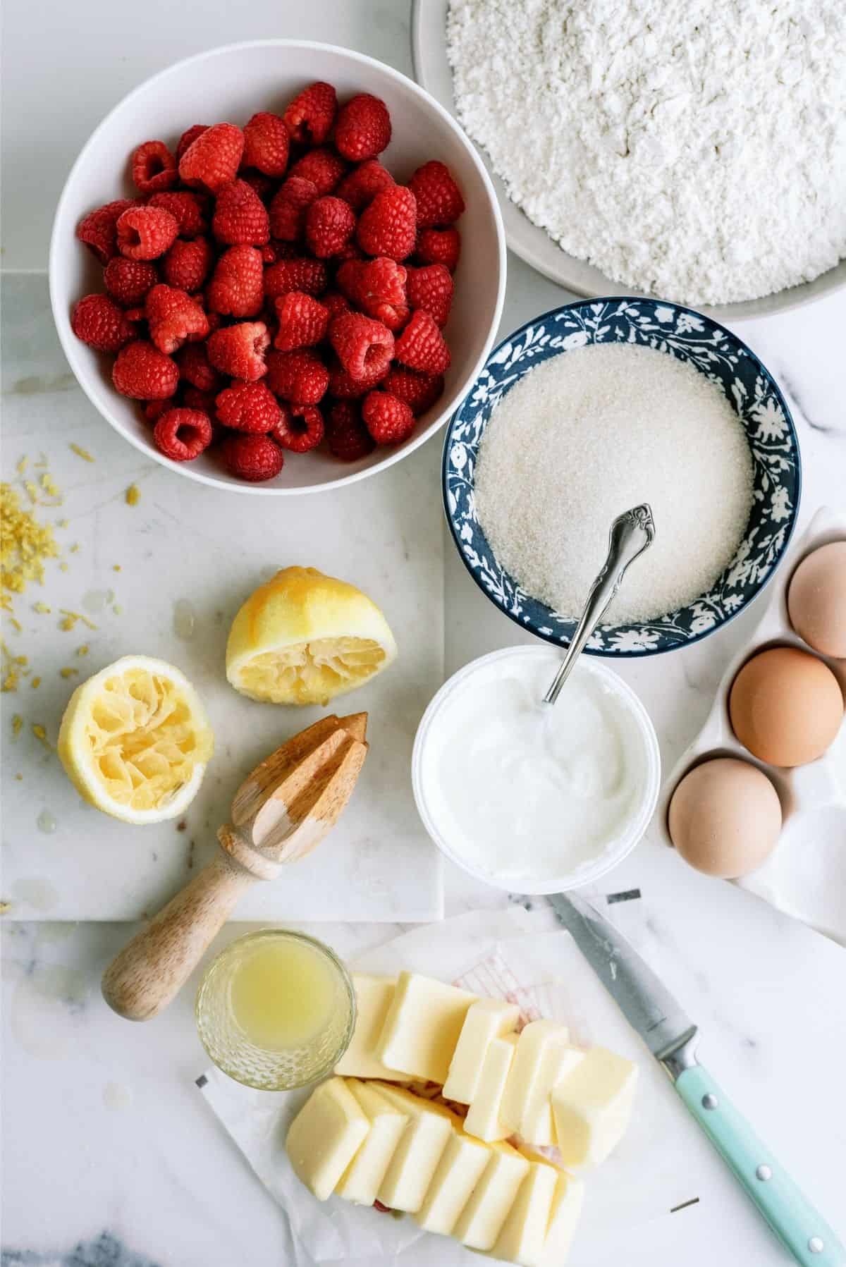 Ingredients for Fresh Raspberry Yogurt Bundt Cake