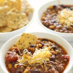 Intsant Pot Beef and Bean Taco Soup with chips and cheese