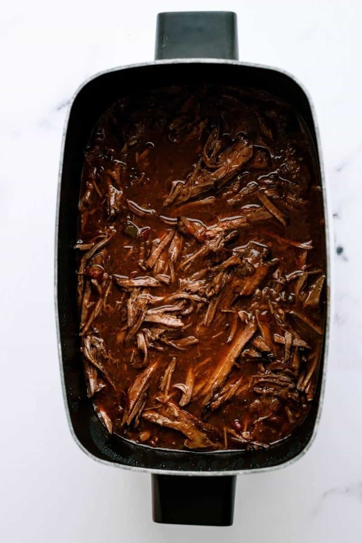 Shredded Roast in Slow Cooker for Three Envelope Pot Roast Sliders