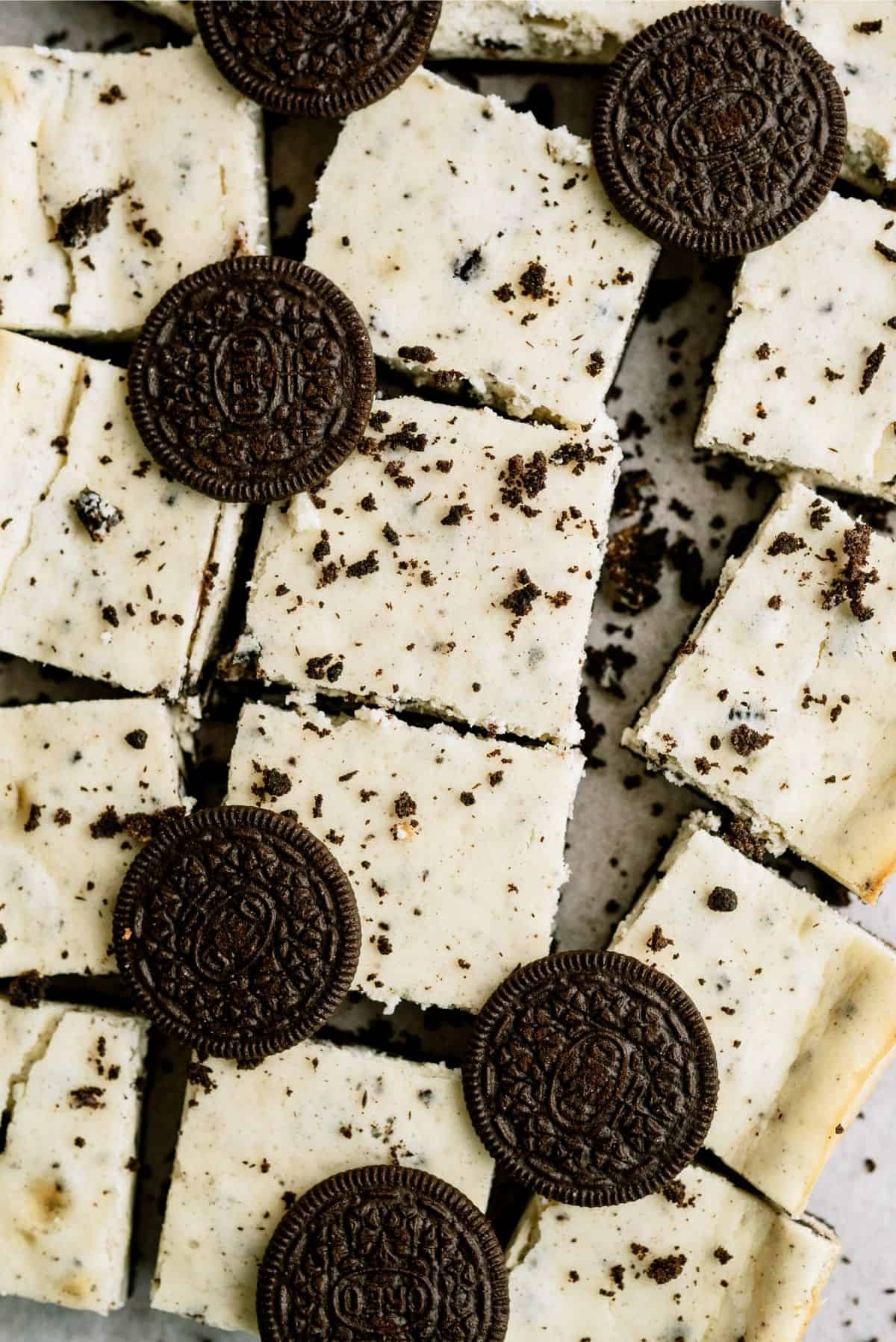 Sliced Cookies and Cream Cheesecake Bars Recipe