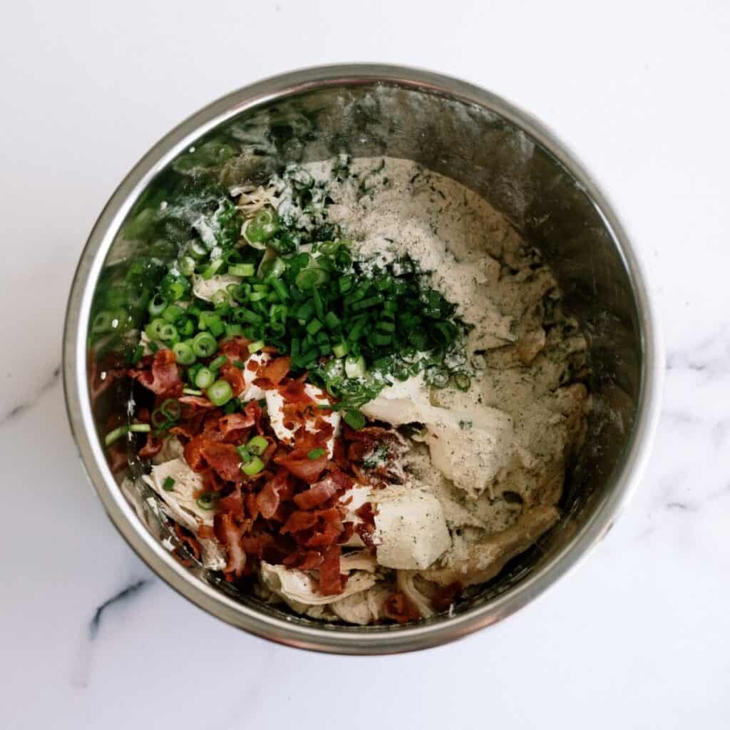 Ingredients for Chicken Bacon Ranch Sandwiches in the instant pot.
