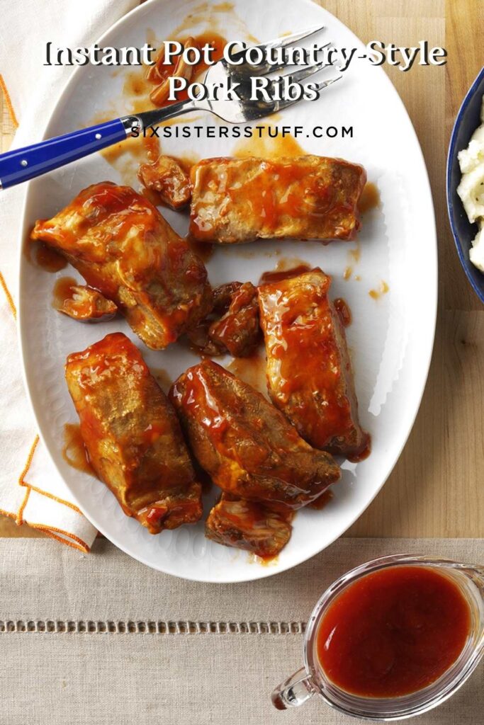 instant pot country-style bbq ribs on a white platter