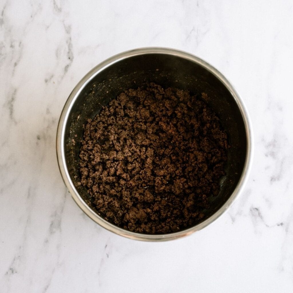 Browned ground beef in the Instant pot.