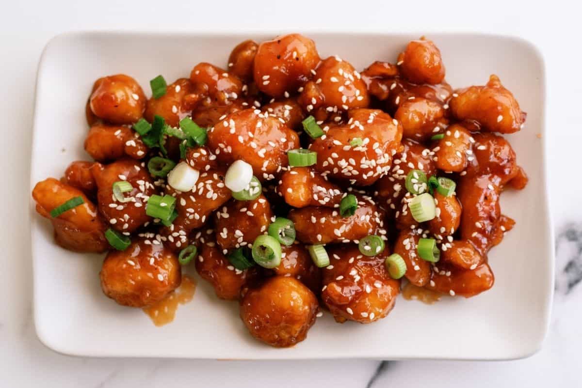 Instant Pot Sticky Chicken on a white plate