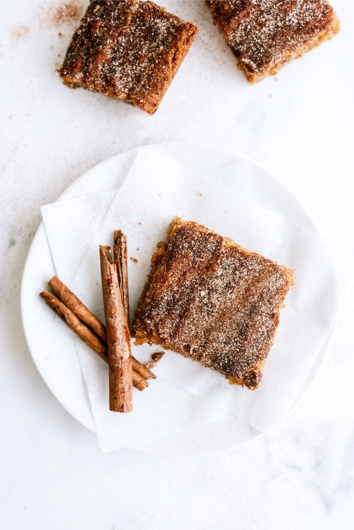 Snickerdoodle Blondies on white plate