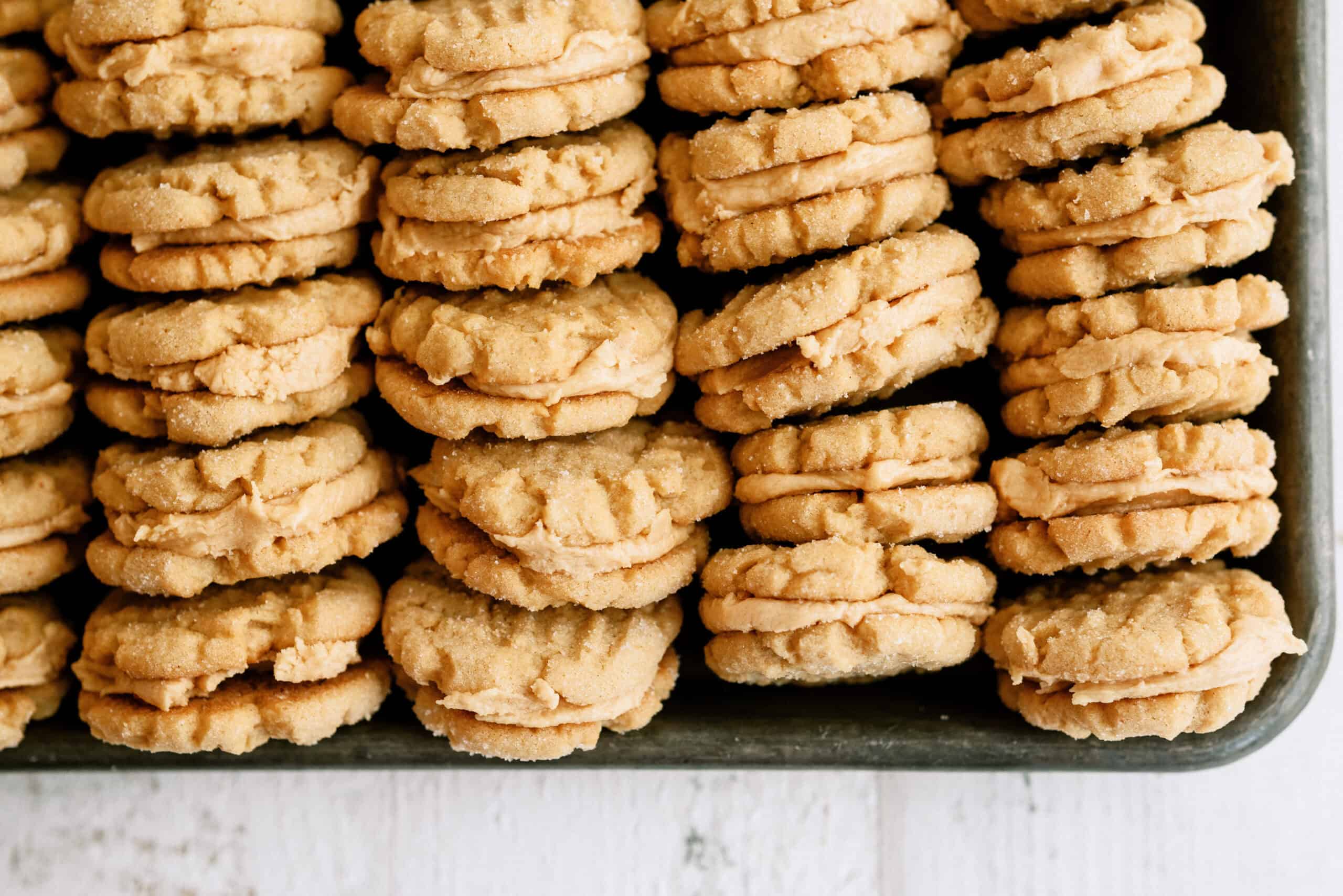 homemade nutter butter cookies in a sheet pan