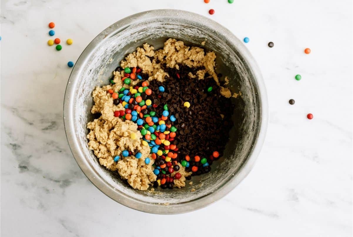 Adding M&Ms and Chocolate Chips into cookie dough