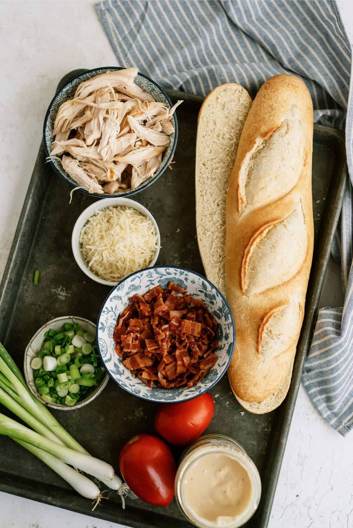 Ingredients for Chicken Bacon Alfredo French Bread Pizza