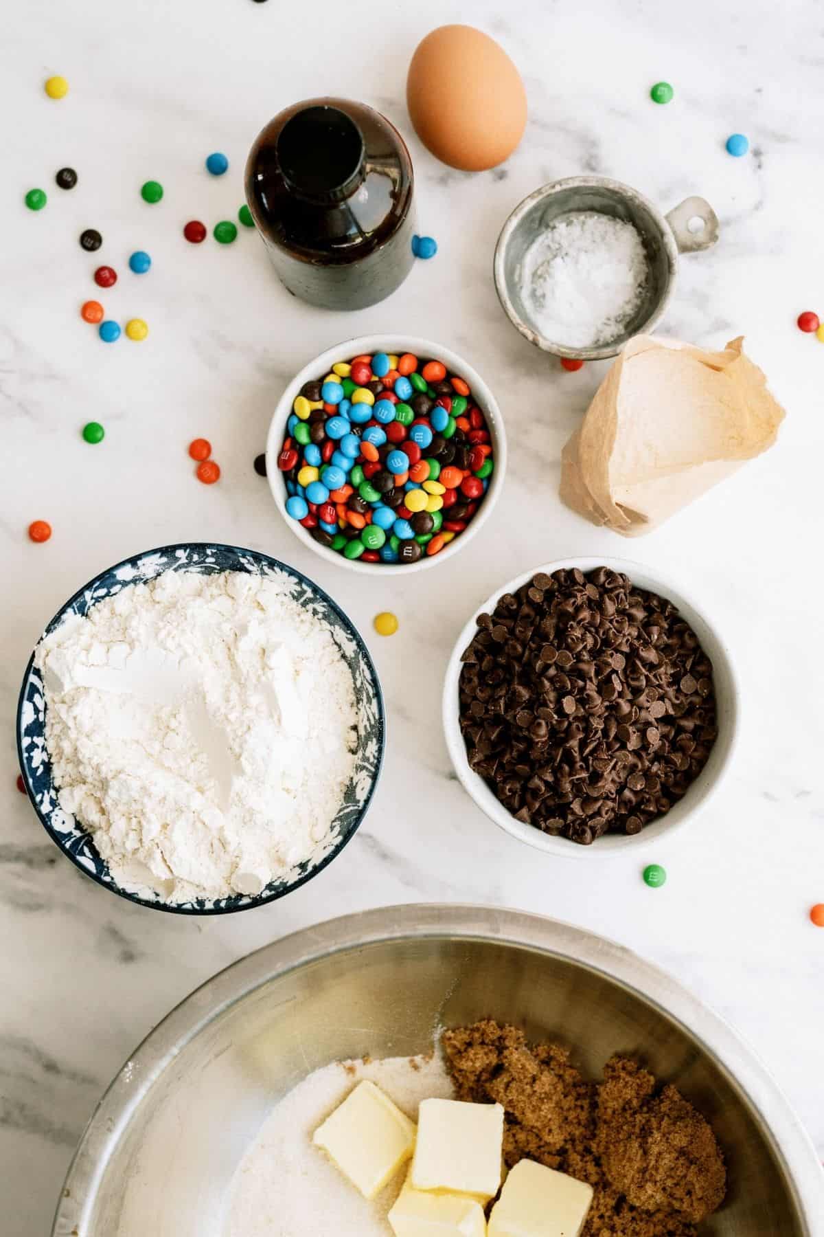 Ingredients for M&M Pudding Cookies