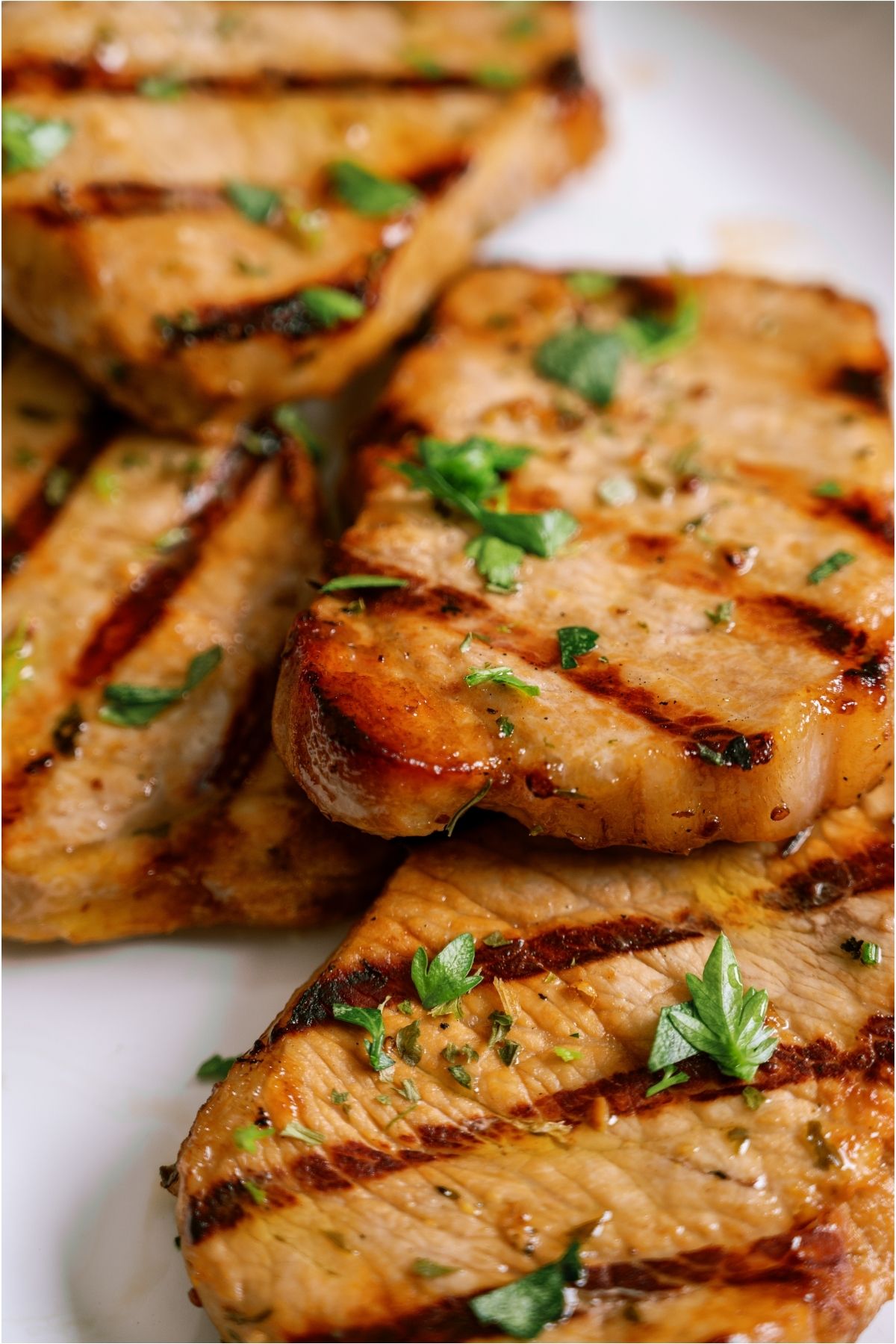 Close up view of Marinated Grilled Pork Chops.