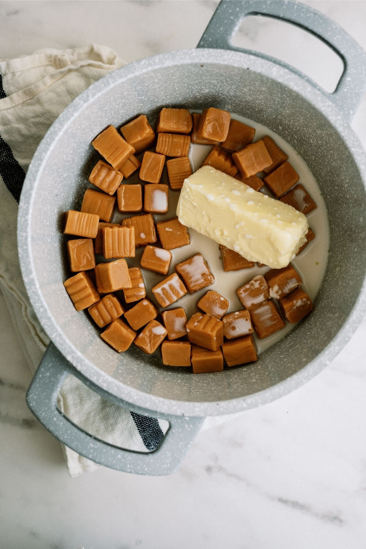 caramels and butter in a pan
