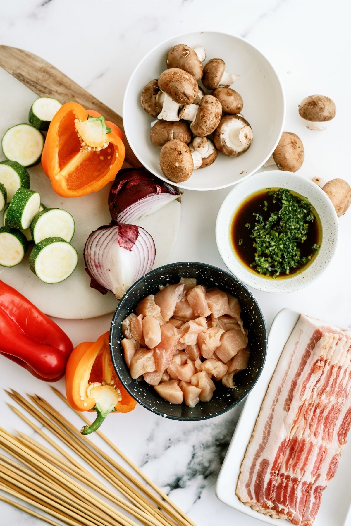 Ingredients for Chicken and Bacon Shish Kabobs Recipe