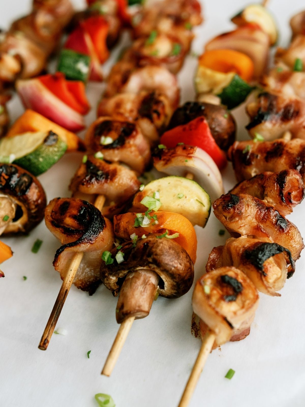 Chicken and Bacon Shish Kabobs with Veggie Skewers