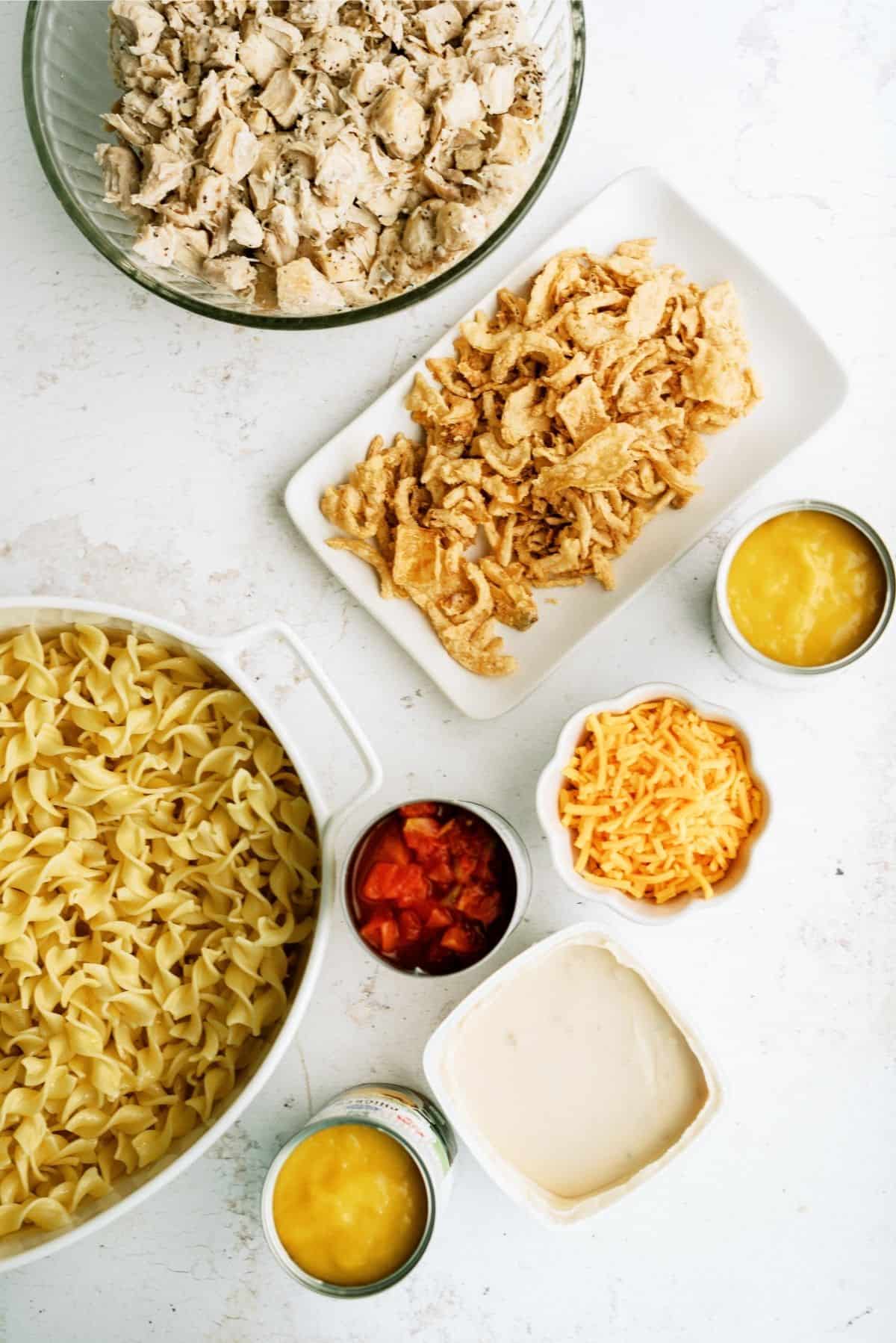 Ingredients for French Onion Chicken Noodle Casserole