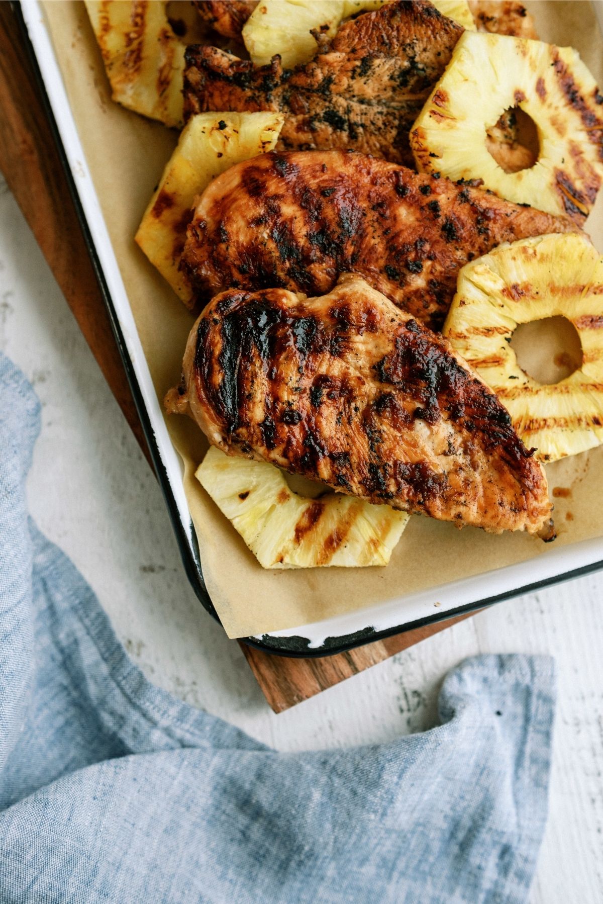 Pineapple Grilled Chicken Recipe on a white serving dish