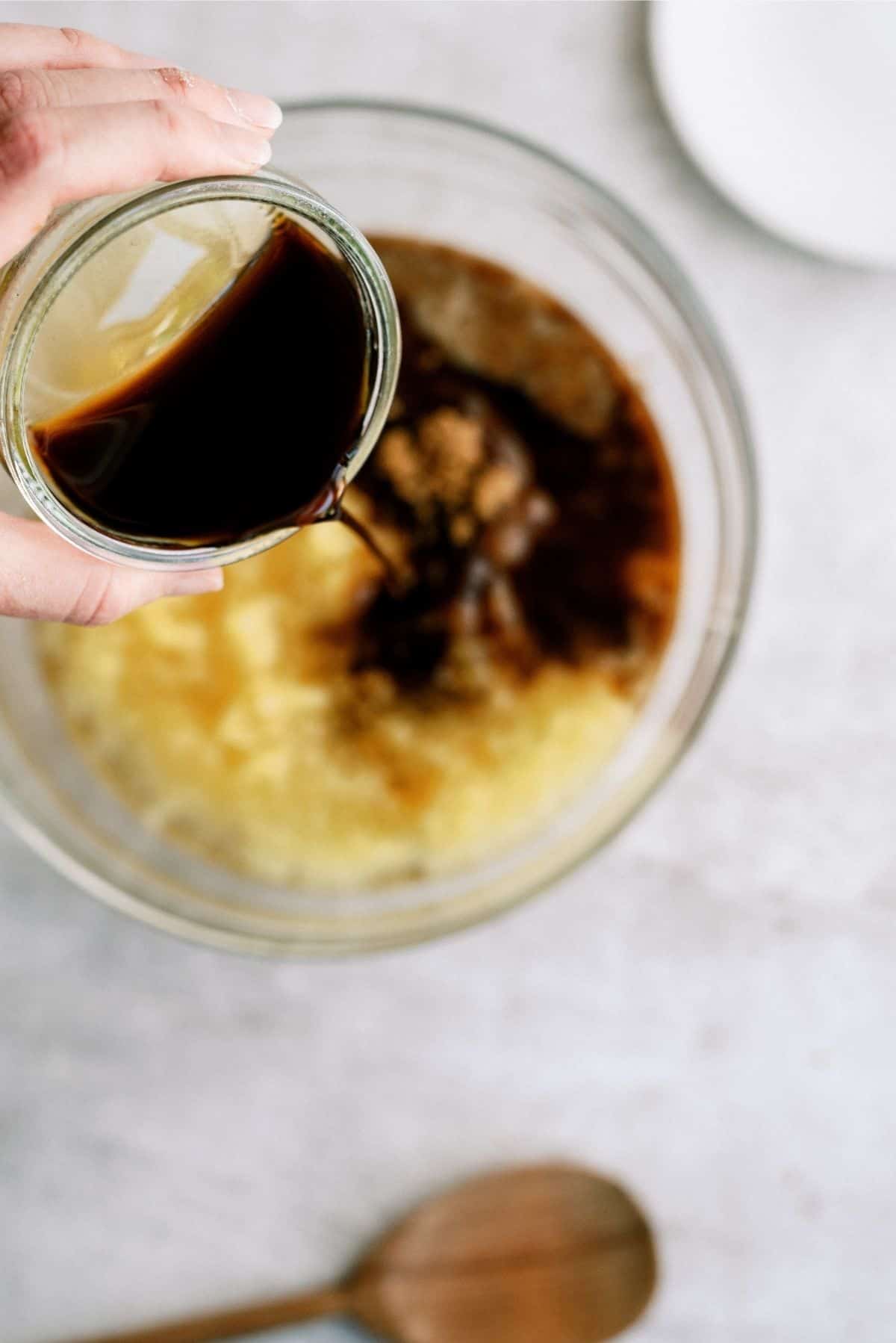 Marinade ingredients for Pineapple Grilled Chicken in a glass bowl