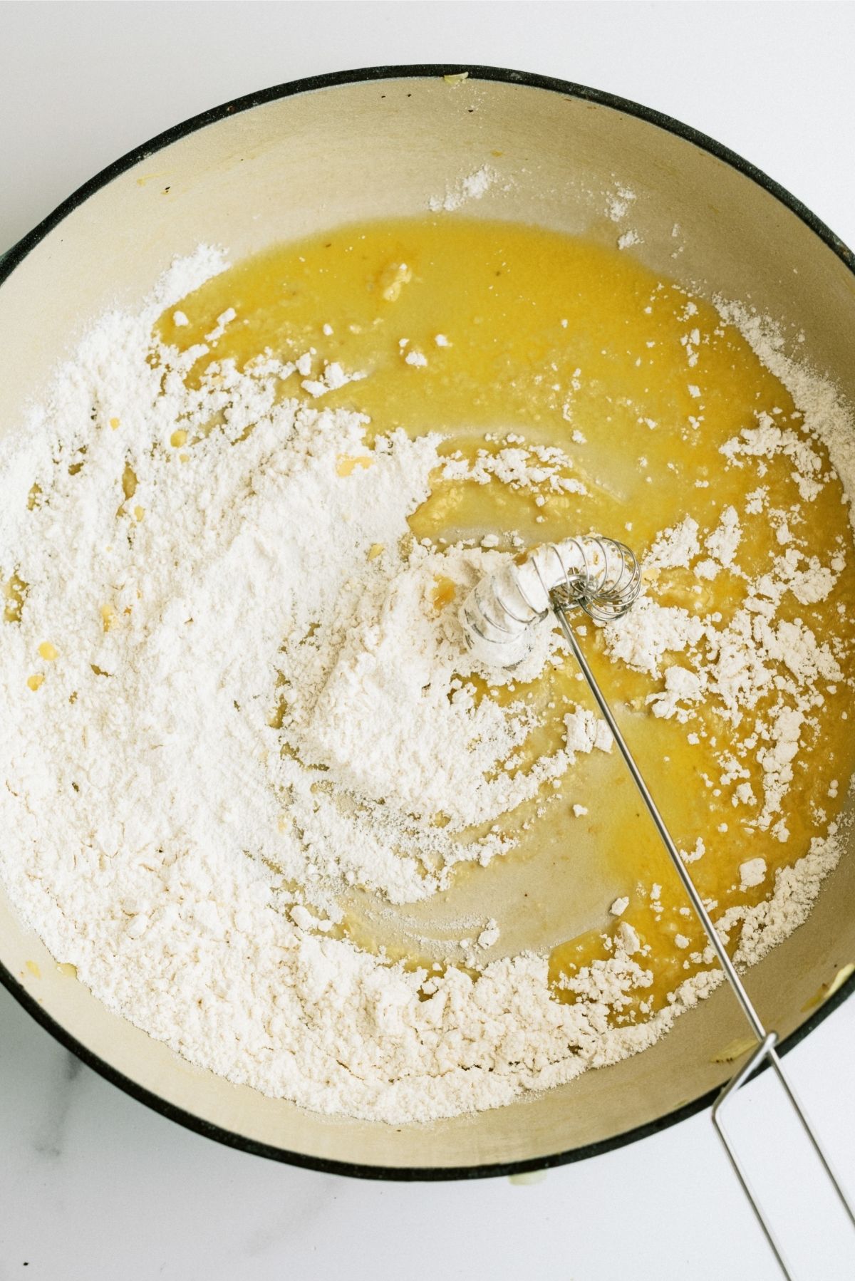 Melted butter and flour mixed in a pan