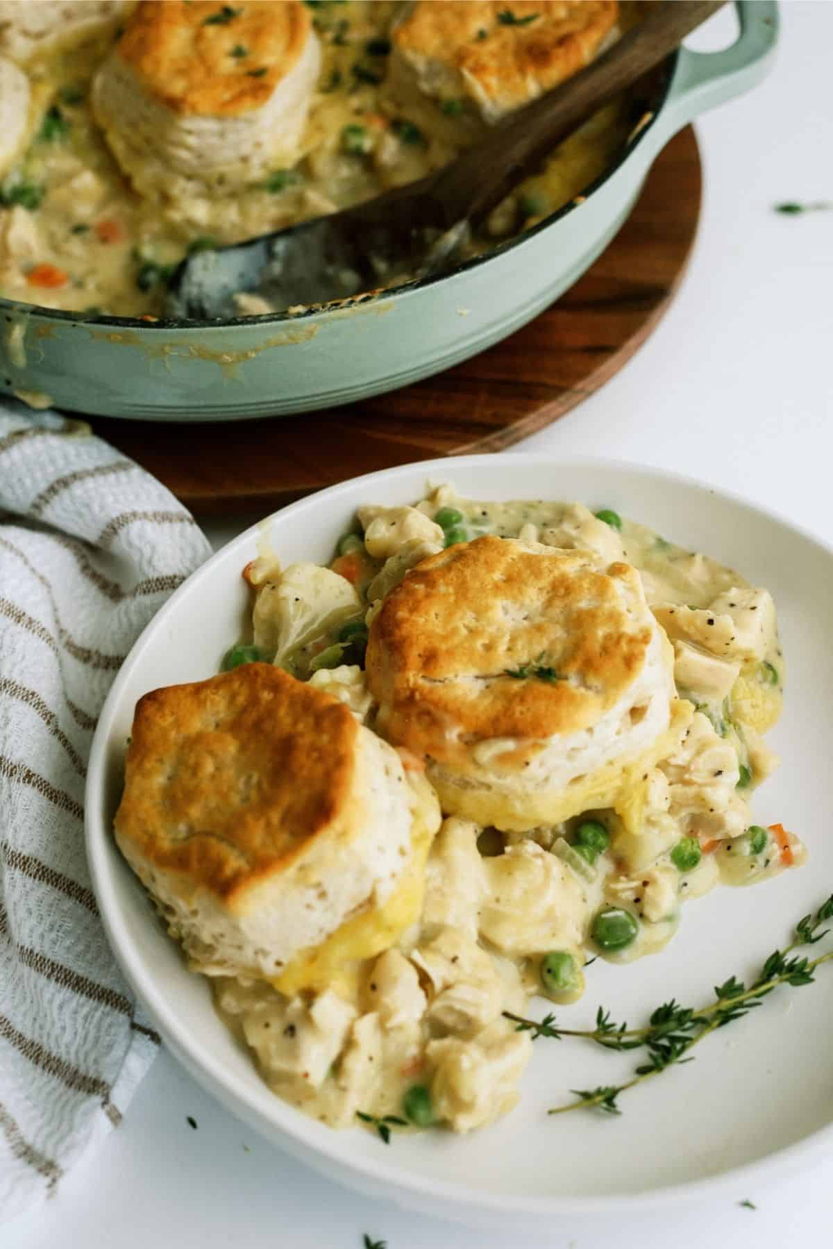 Easy Biscuit Chicken Pot Pie serving on a plate