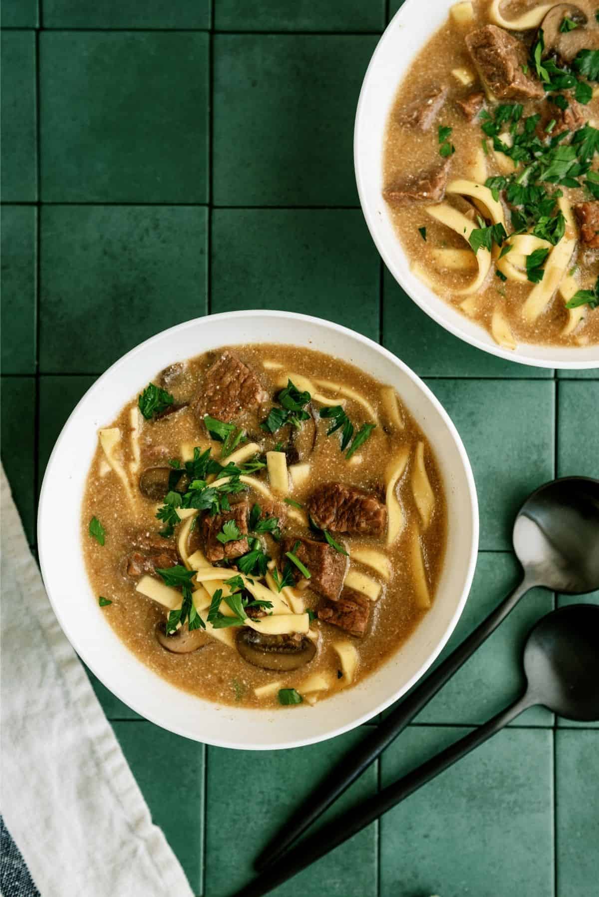 2 Bowls of Instant Pot Beef Stroganoff Soup 