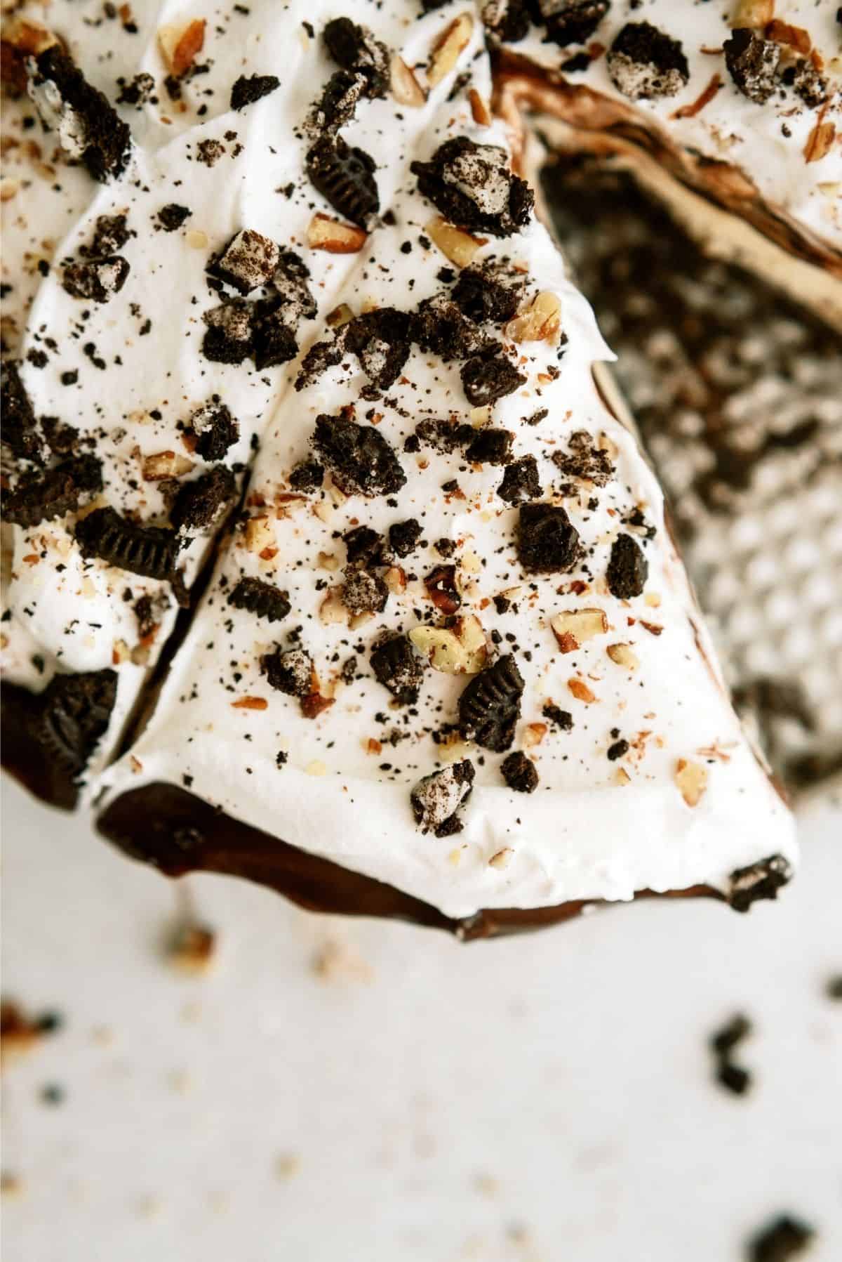 Sliced No Bake Mississippi Mud Ice Cream Pie