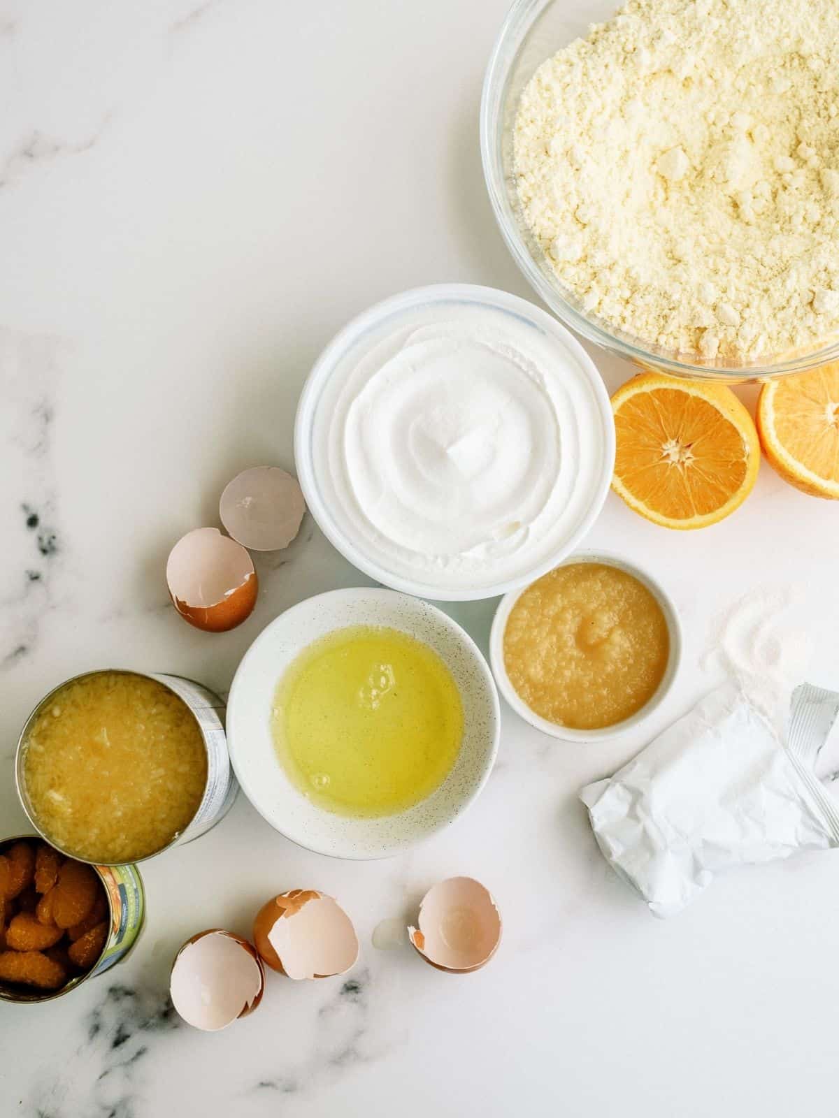 Ingredients needed to make Pineapple Orange Cake.