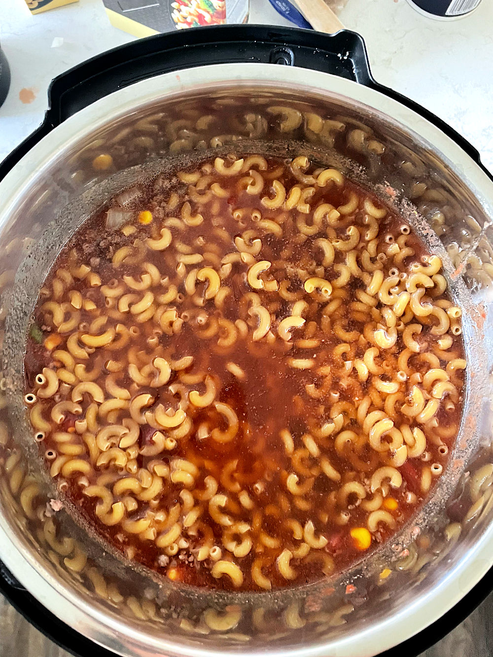 Adding Noodles to the rest of the ingredients in the instant pot
