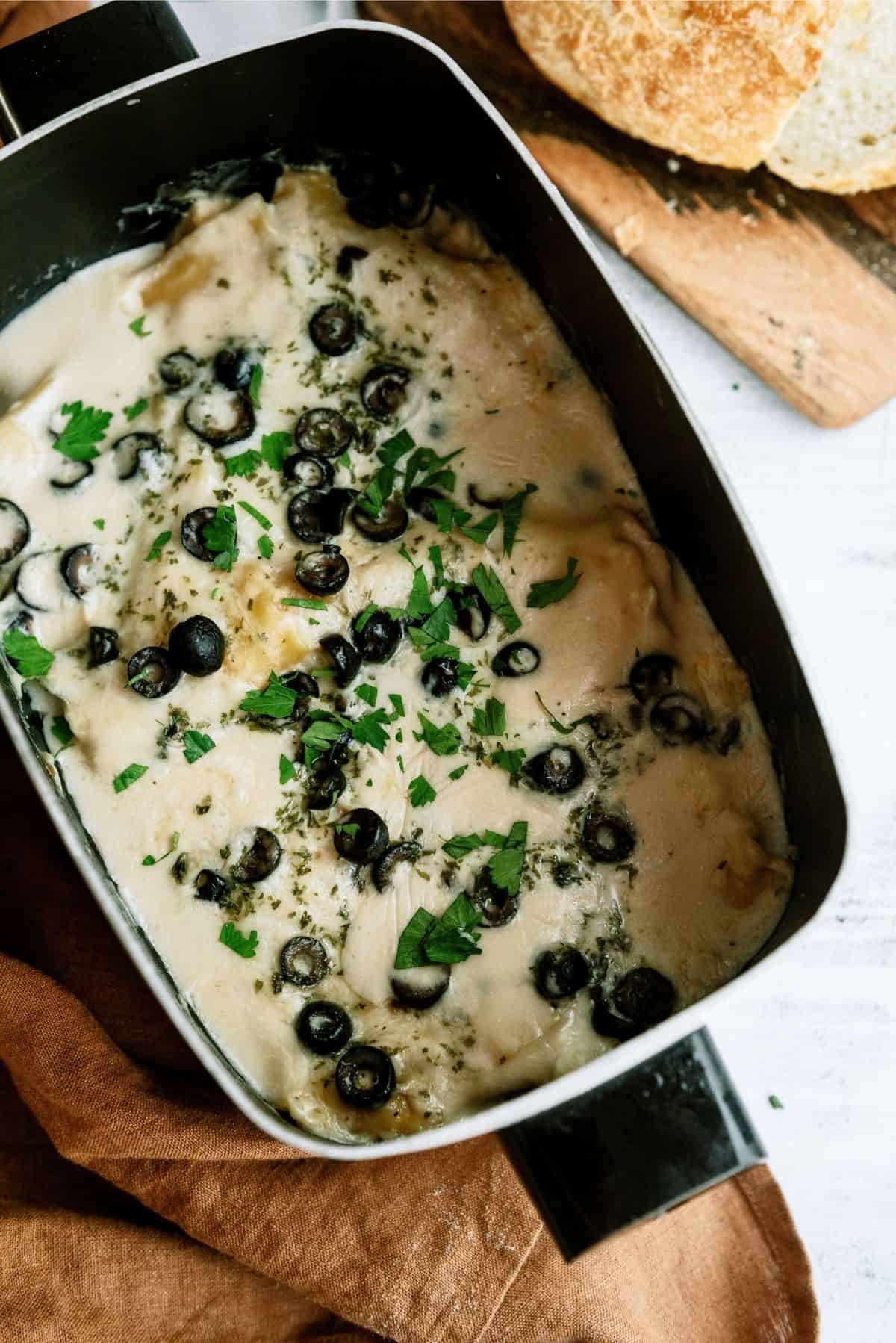 Slow Cooker Chicken Alfredo Lasagna in the slow cooker